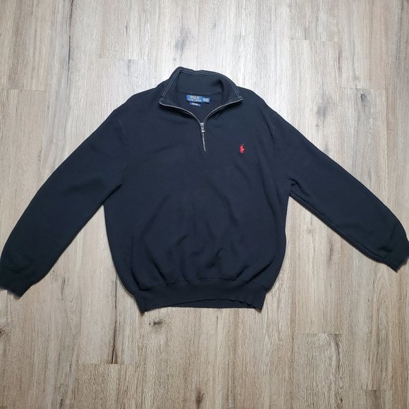 Polo Ralph Lauren Sweater Mens Large 1/4 Zip  Pullover Long Sleeve Black Pima - Picture 2 of 10
